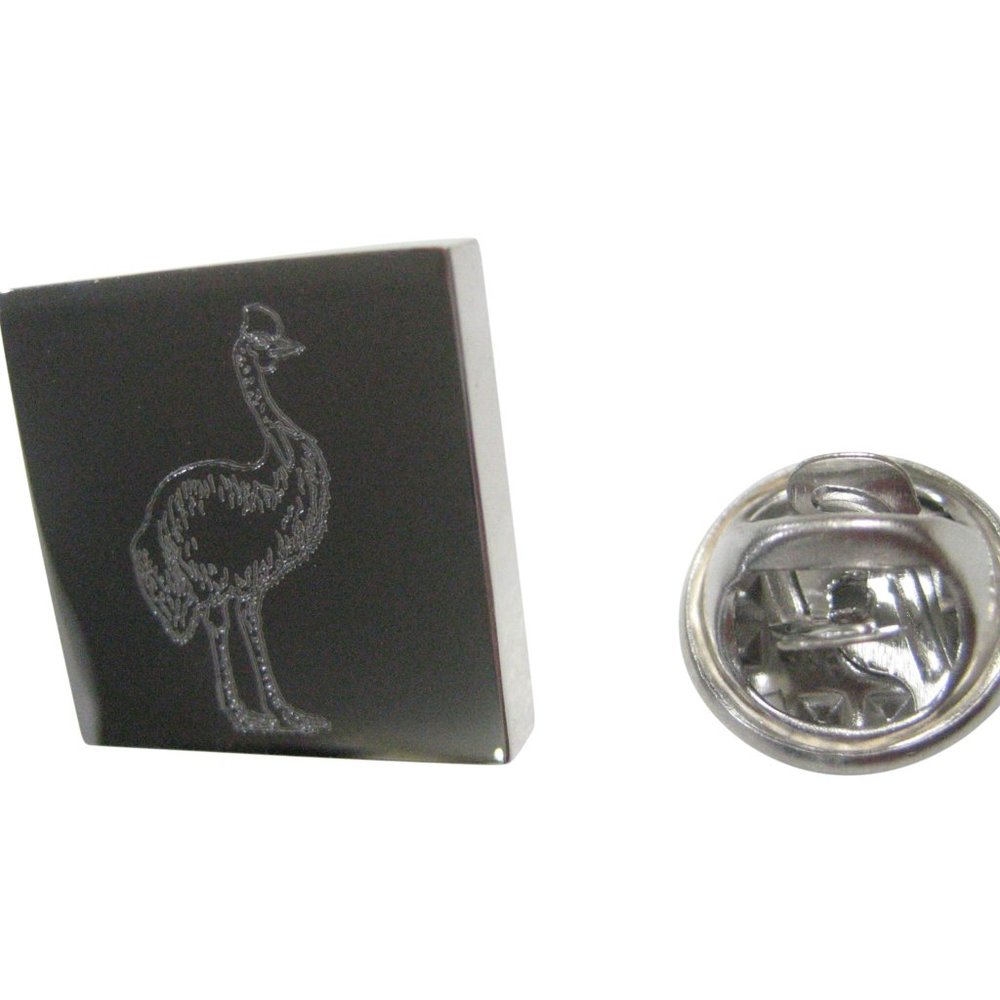 Silver Toned Square Etched Cassowary Bird Lapel Pin